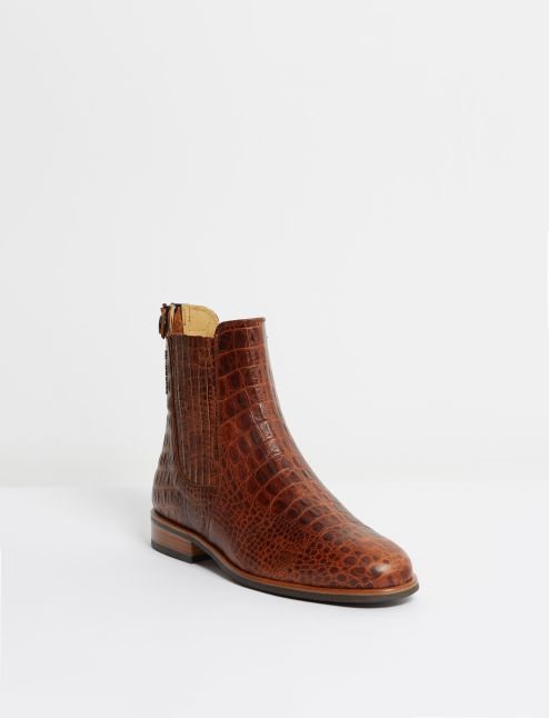 Kingsley Berlin Chelsea Boots alligator brown front view